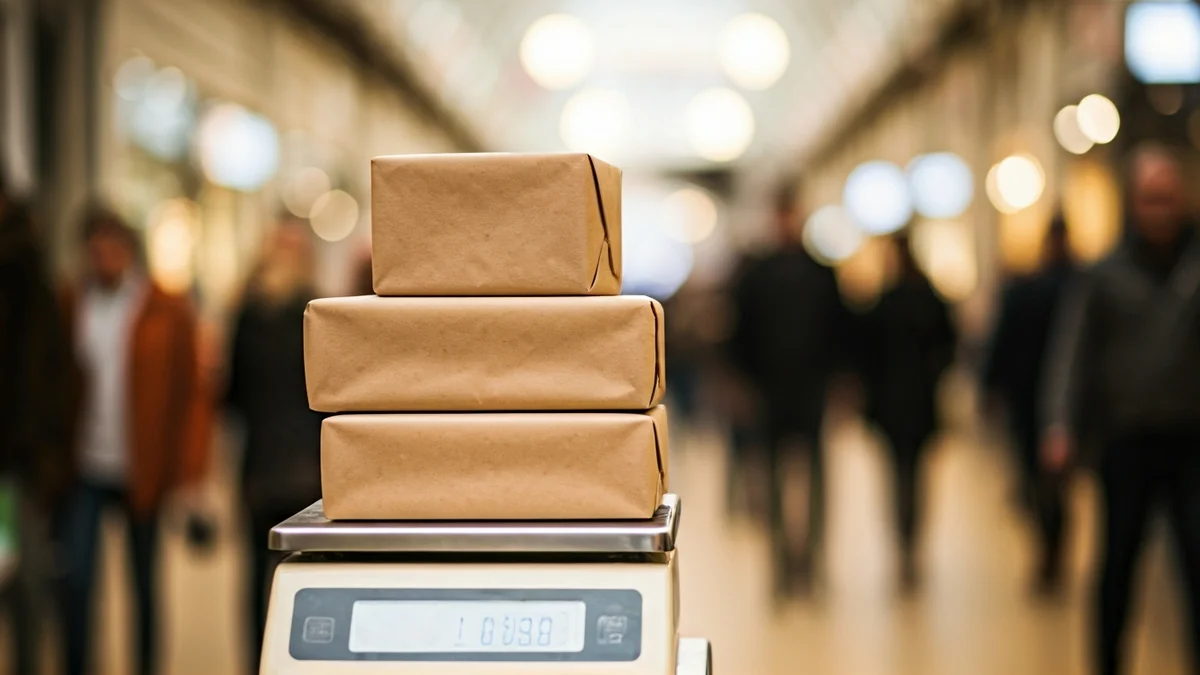 Imagen genérica de paquetes sobre una báscula en un centro comercial.