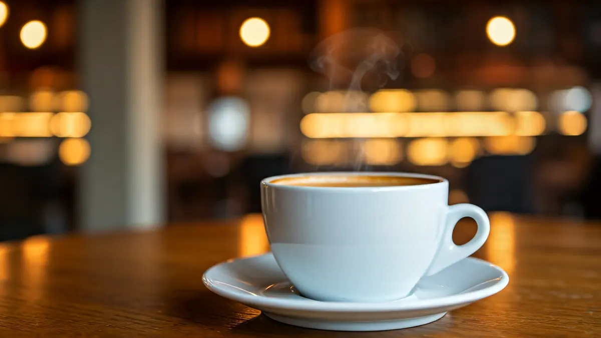 Generic image of a coffee cup in a cozy cafe setting.