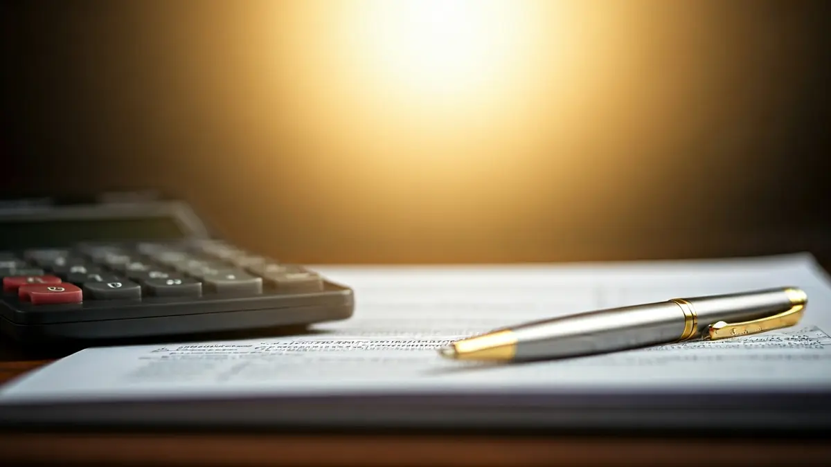 Imagen genérica de una calculadora y un bolígrafo sobre formularios de impuestos.