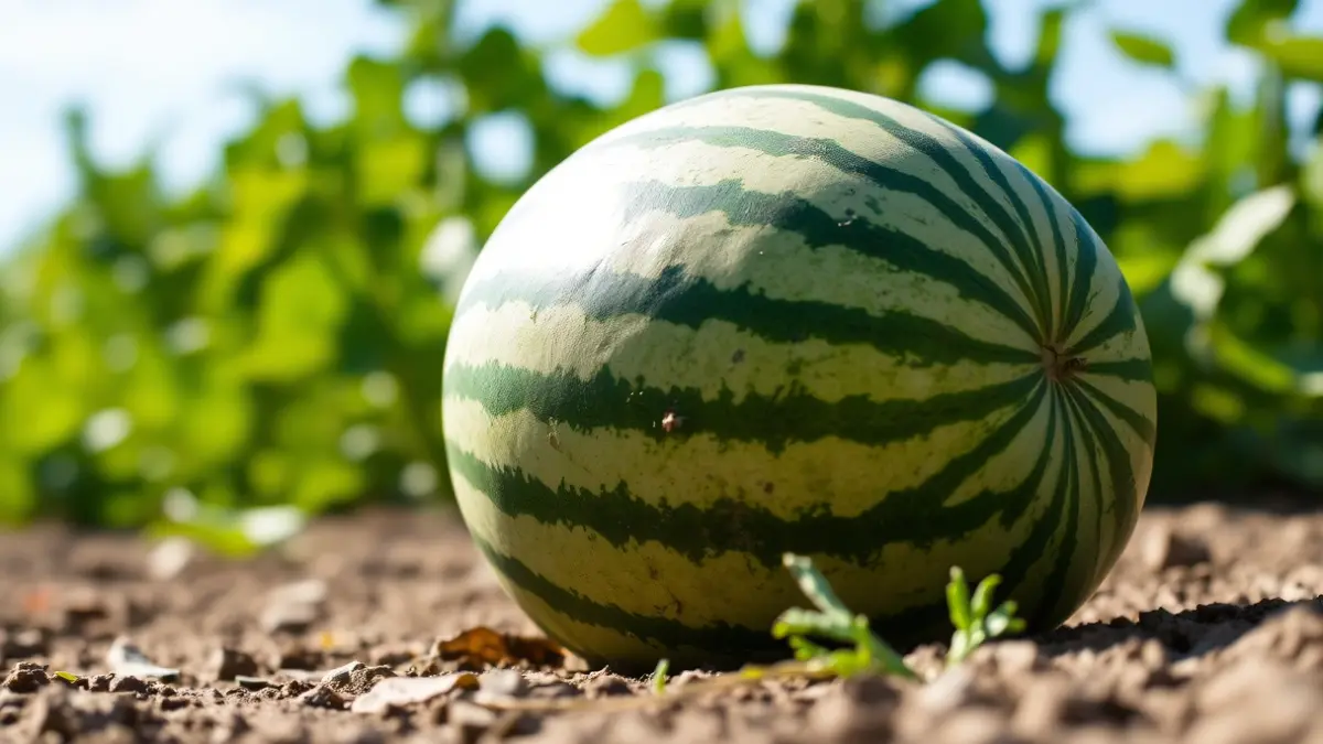 Generic image of a watermelon in a field under the sun.