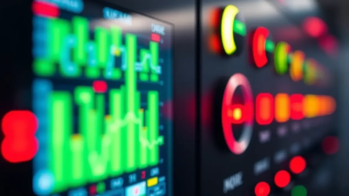 Imagen genérica de un panel de control de una red eléctrica con luces e indicadores borrosos.