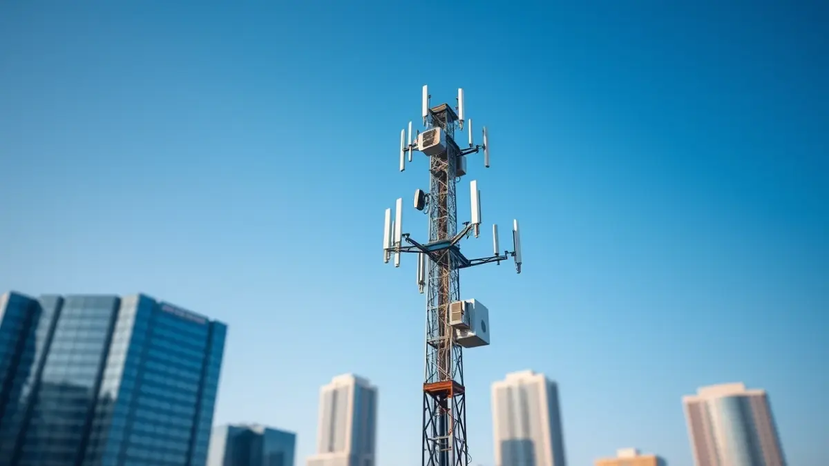 Imagen genérica de una torre de red 5G en un entorno urbano.