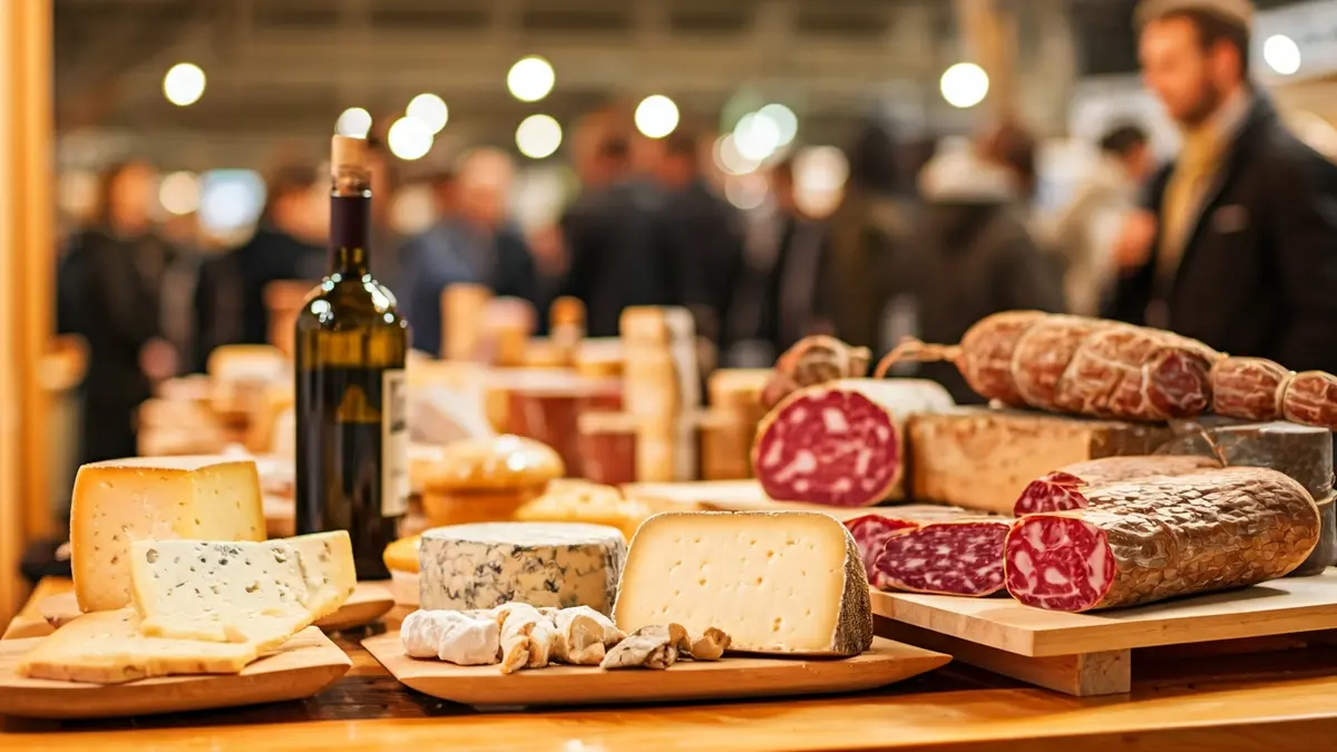 Imagen genérica de productos agroalimentarios gourmet en una feria.