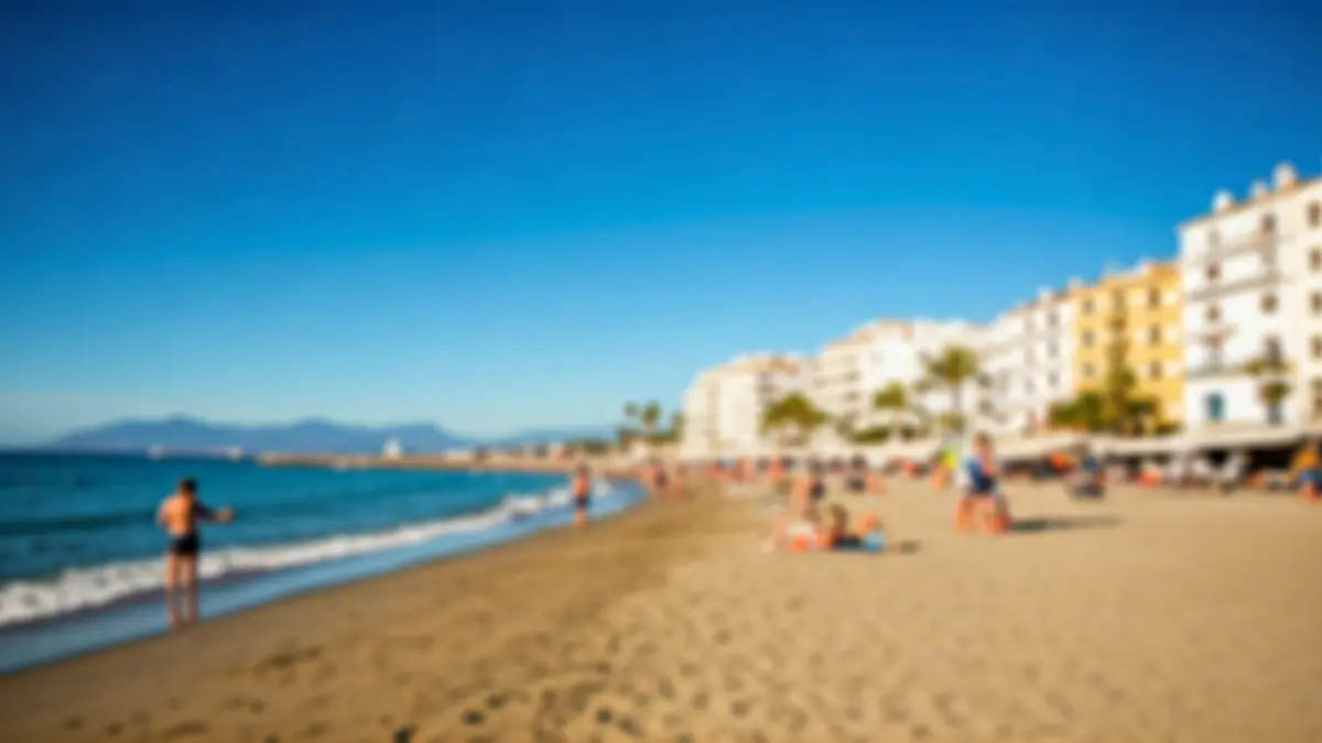 Generic image of a beach with tourists on the Costa del Sol.