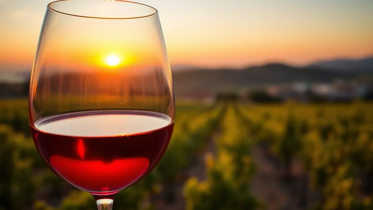 Generic image of a wine glass with a vineyard in the background, symbolizing wine production.