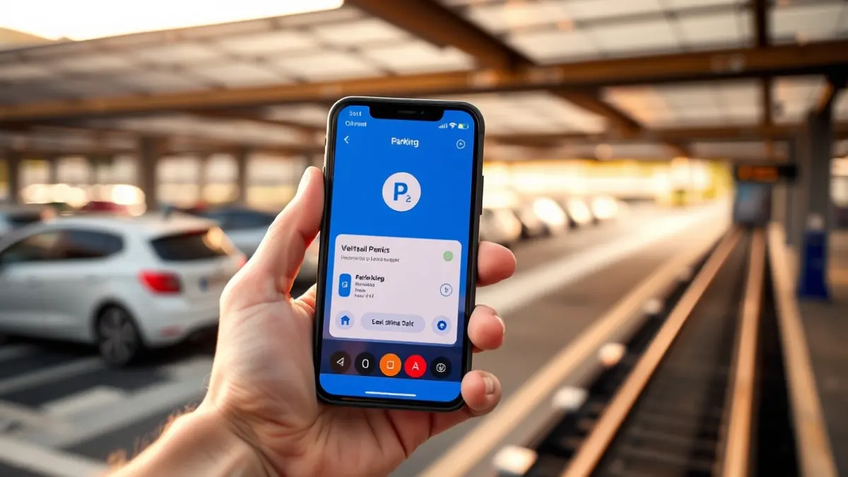 Generic image of a person using a parking application on a mobile phone.