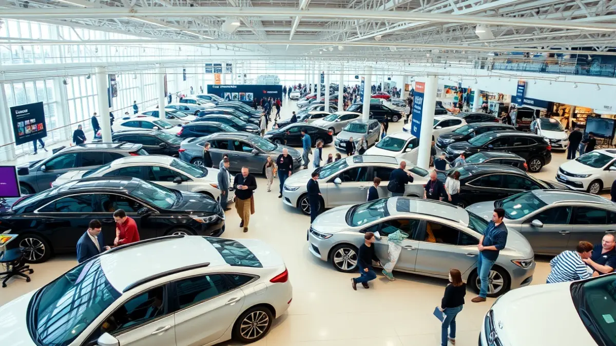 Imagen genérica de una feria de vehículos de ocasión con gran afluencia de público.