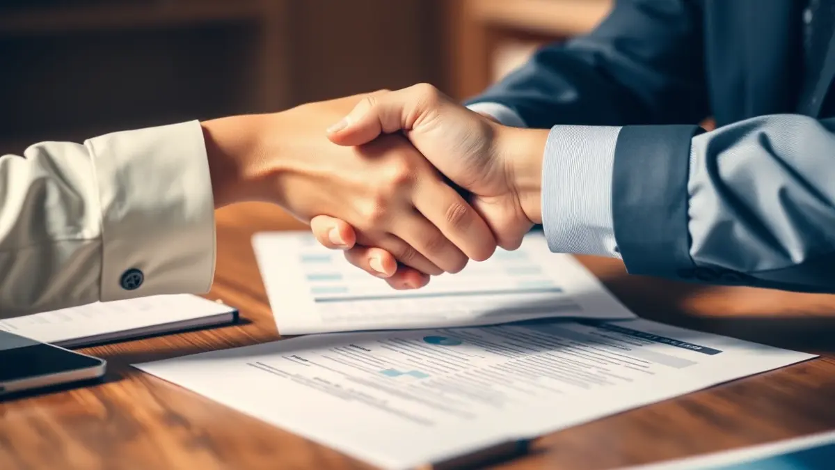 Imagen genérica de manos estrechándose sobre un documento, simbolizando la colaboración y el emprendimiento.