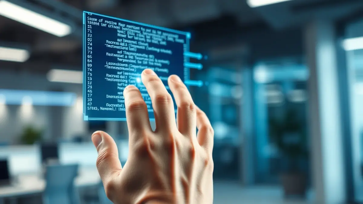 Generic image of a human hand interacting with a holographic artificial intelligence interface.