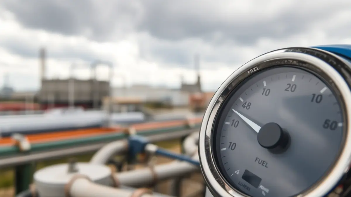 Imagen genérica de un indicador de combustible en niveles bajos, simbolizando la escasez de suministros.