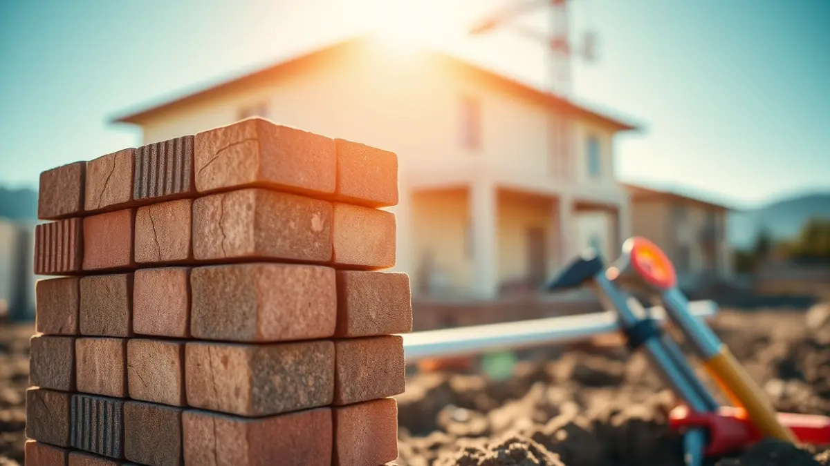 Imagen genérica de un sitio de construcción con materiales de trabajo bajo el sol.