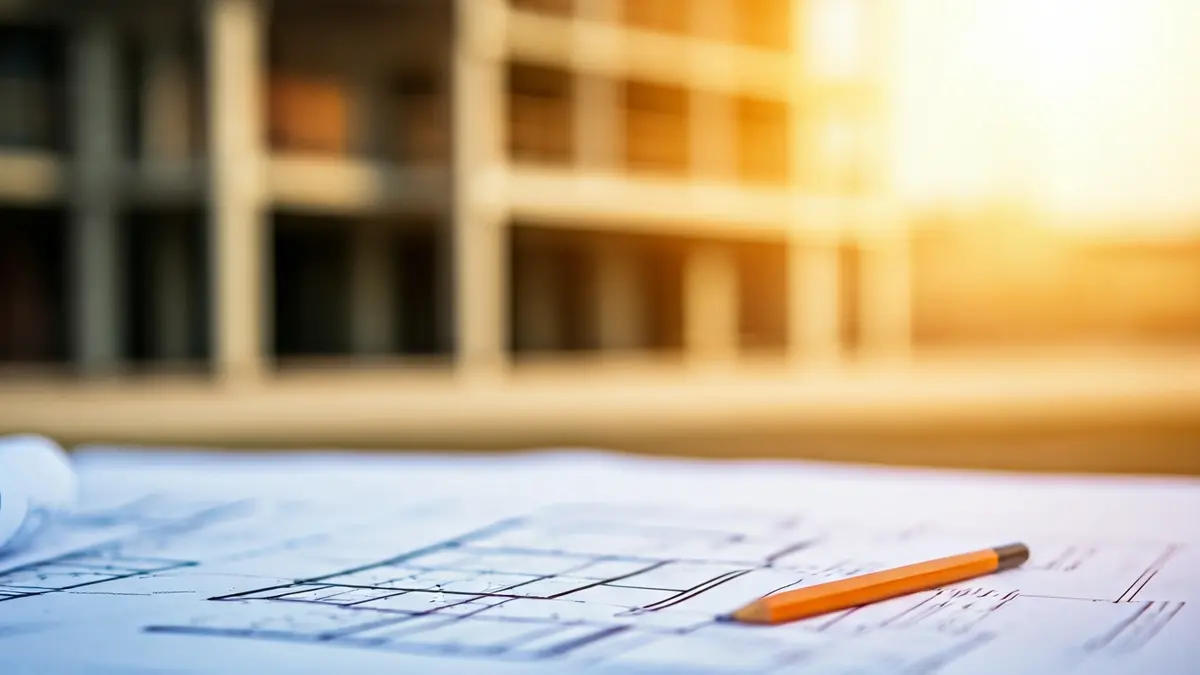 Imagen genérica de planos de construcción y herramientas de medición.