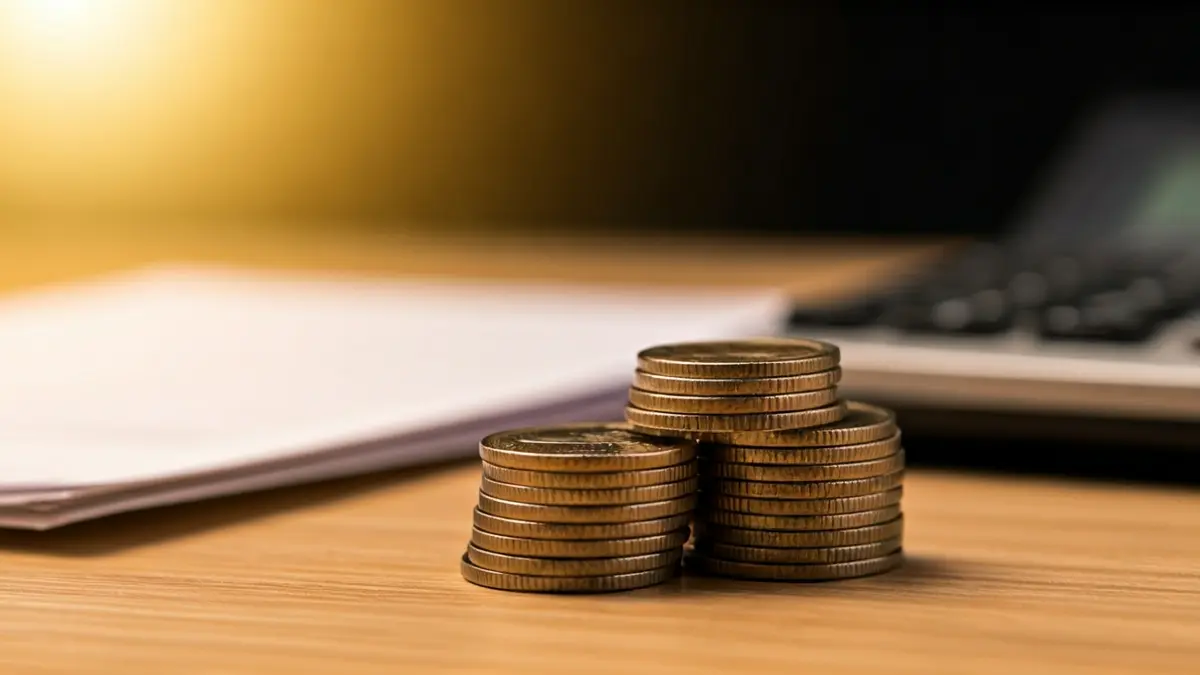 Imagen genérica de monedas y billetes de euro sobre un escritorio, con documentos de propiedad desenfocados.