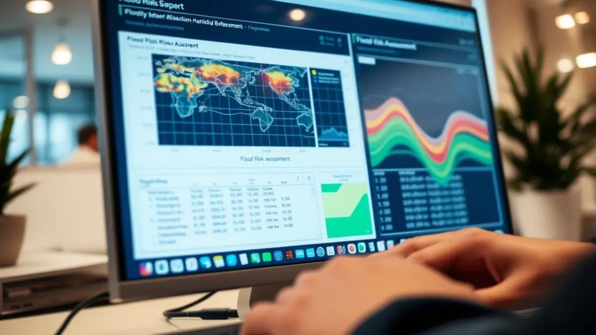Imagen genérica de una pantalla de ordenador con datos sobre gestión de riesgos de inundación.