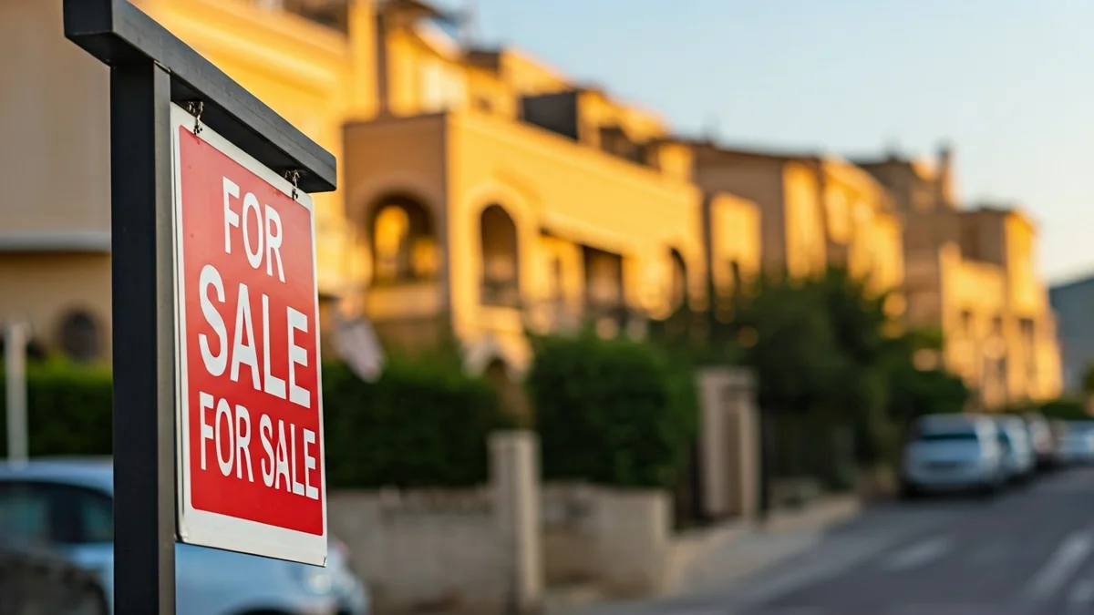 Generic image of a 'for sale' sign in a residential neighborhood.