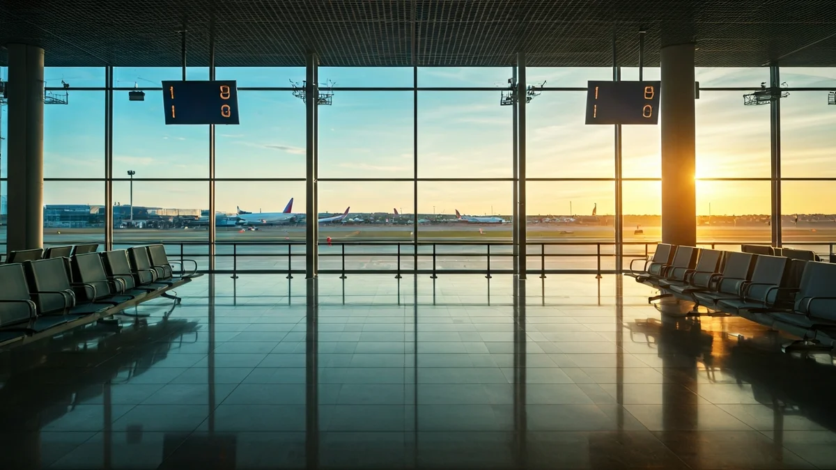 Imagen genérica de una terminal de aeropuerto vacía al amanecer.