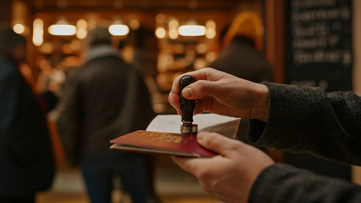 Imagen genérica de una mano sellando un pasaporte de compra en un comercio local.