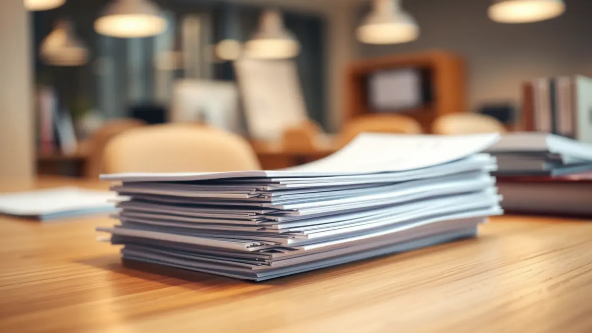 Imagen genérica de documentos y formularios sobre una mesa de oficina.