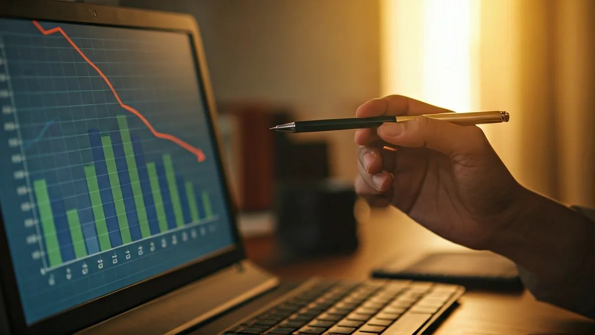 Imagen genérica de una mano señalando un gráfico de tendencia a la baja en una pantalla de ordenador.