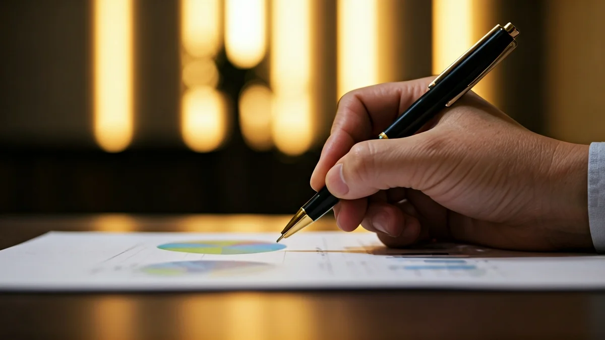 Imagen genérica de una mano con un bolígrafo sobre documentos con gráficos, simbolizando el análisis económico.