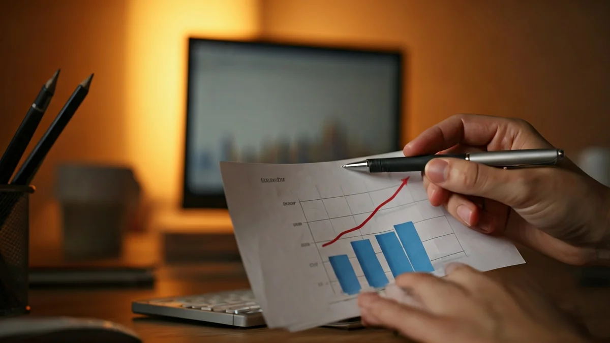 Generic image of a hand pointing at a growth chart on a computer screen, symbolizing economic improvement.