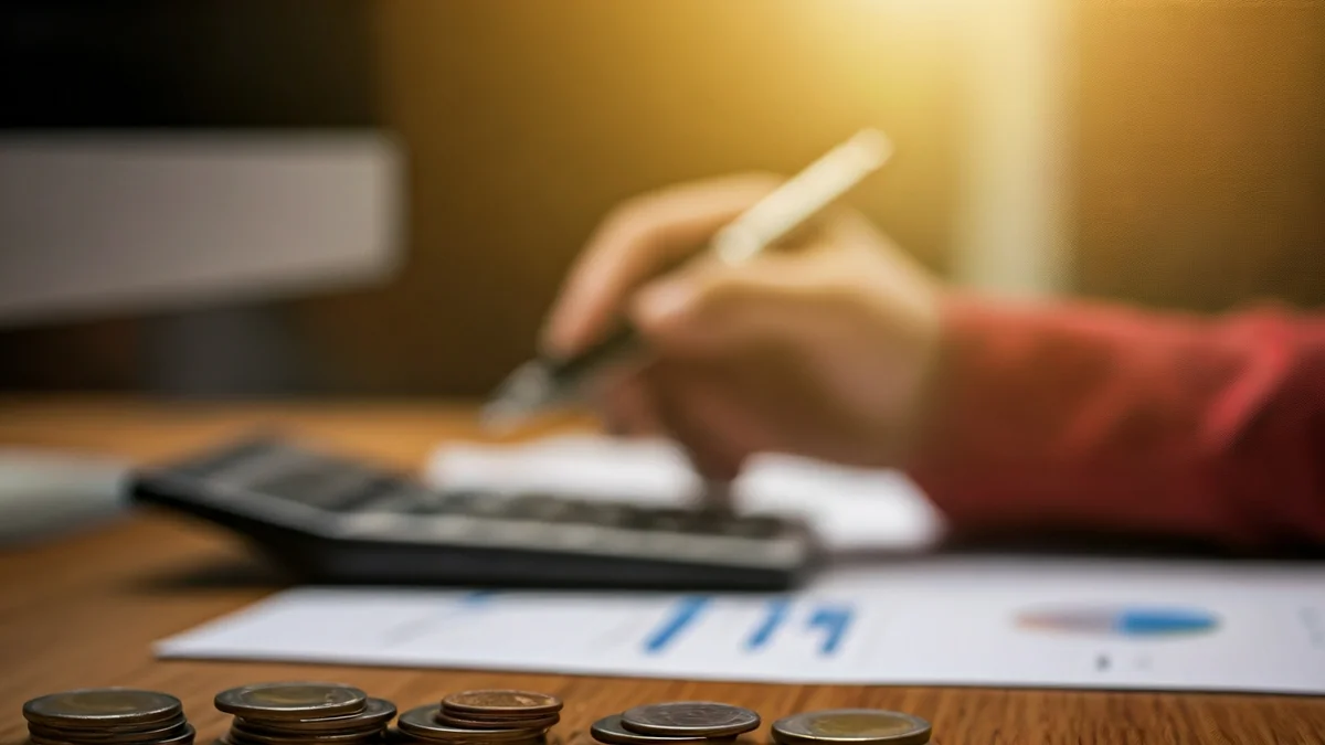 Imagen genérica de una mano señalando un gráfico de tendencia a la baja en una pantalla de ordenador, con elementos de oficina