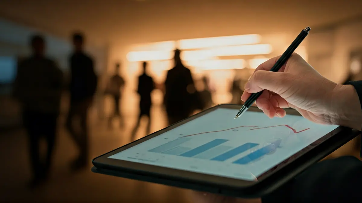 Imagen genérica de una mano señalando un gráfico de tendencia a la baja en una tableta, simbolizando la disminución del desempleo.