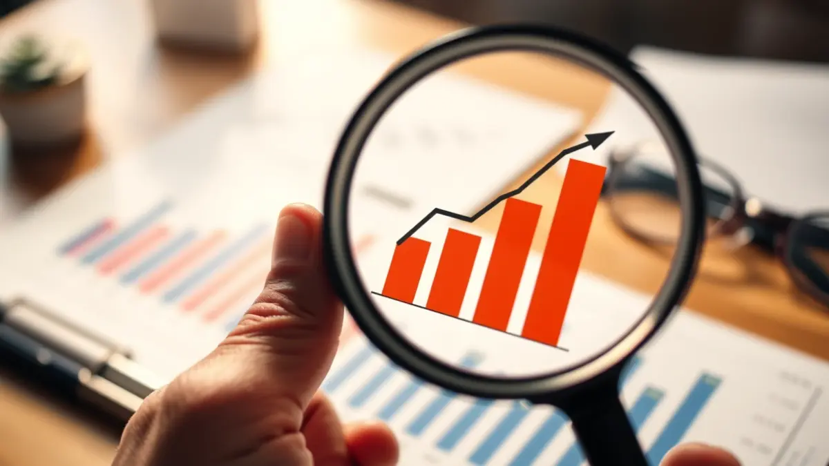 Generic image of a hand with a magnifying glass over a bar chart showing an increase.
