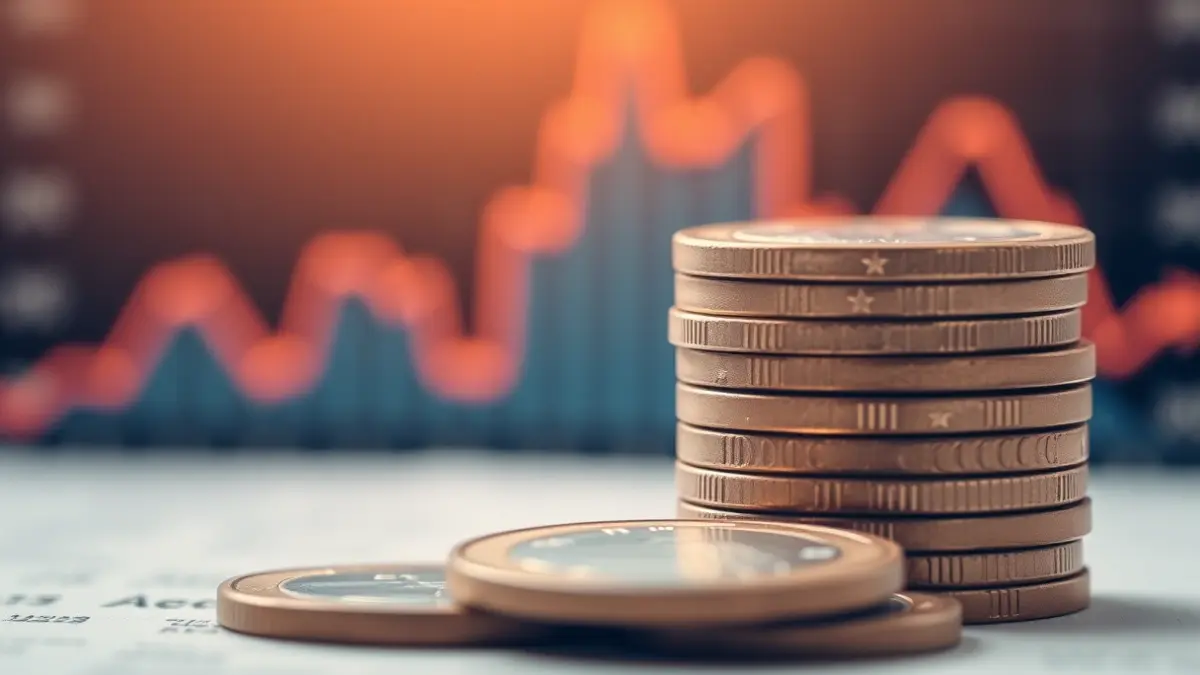 Generic image of euro coins and an economic graph, symbolizing exports and the economy.