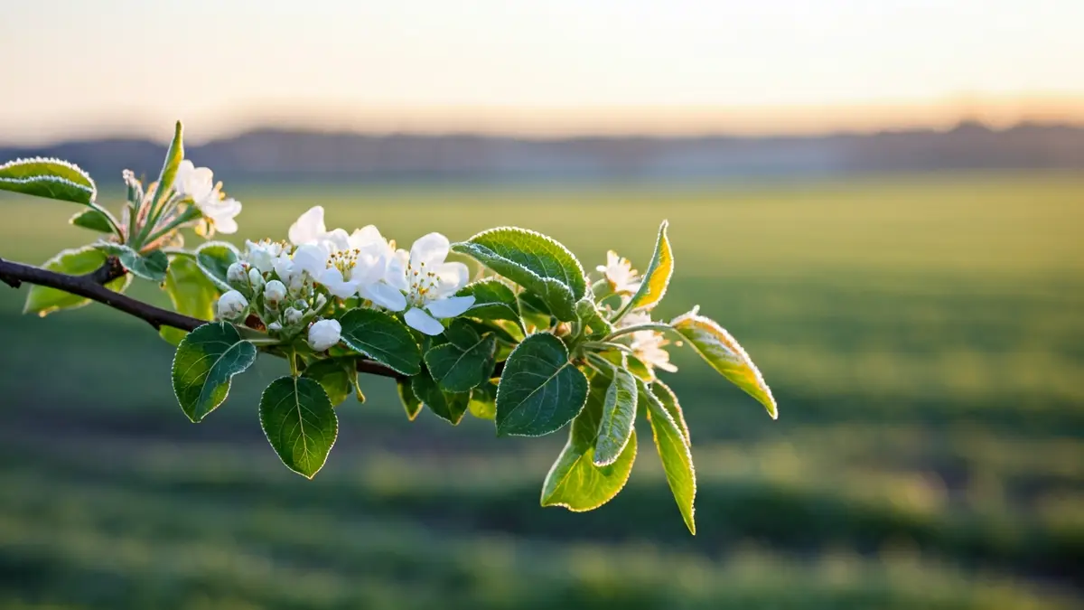 Imagen de brotes y flores de frutales afectados por las heladas tardías.
