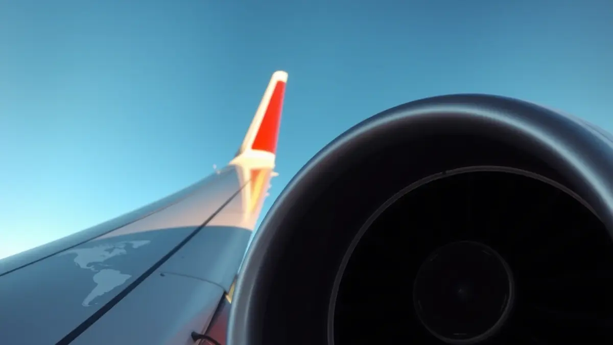Imagen genérica de un avión en vuelo, con el ala y el motor visibles.