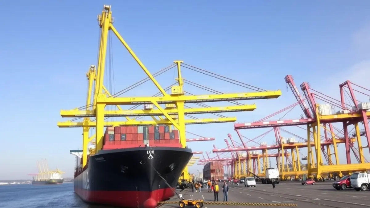 Hybrid container cranes being unloaded at the Port of Las Palmas.