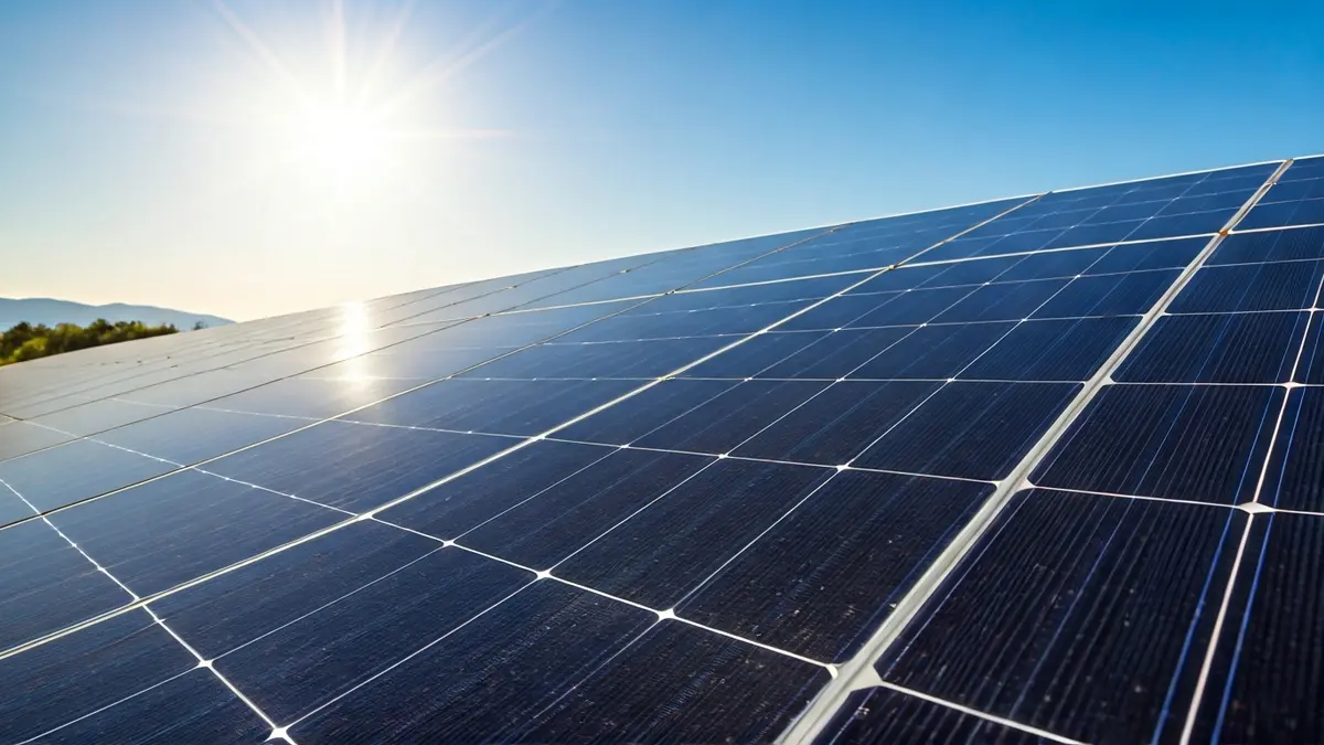 Imagen genérica de paneles solares en un campo, con un paisaje mediterráneo de fondo.