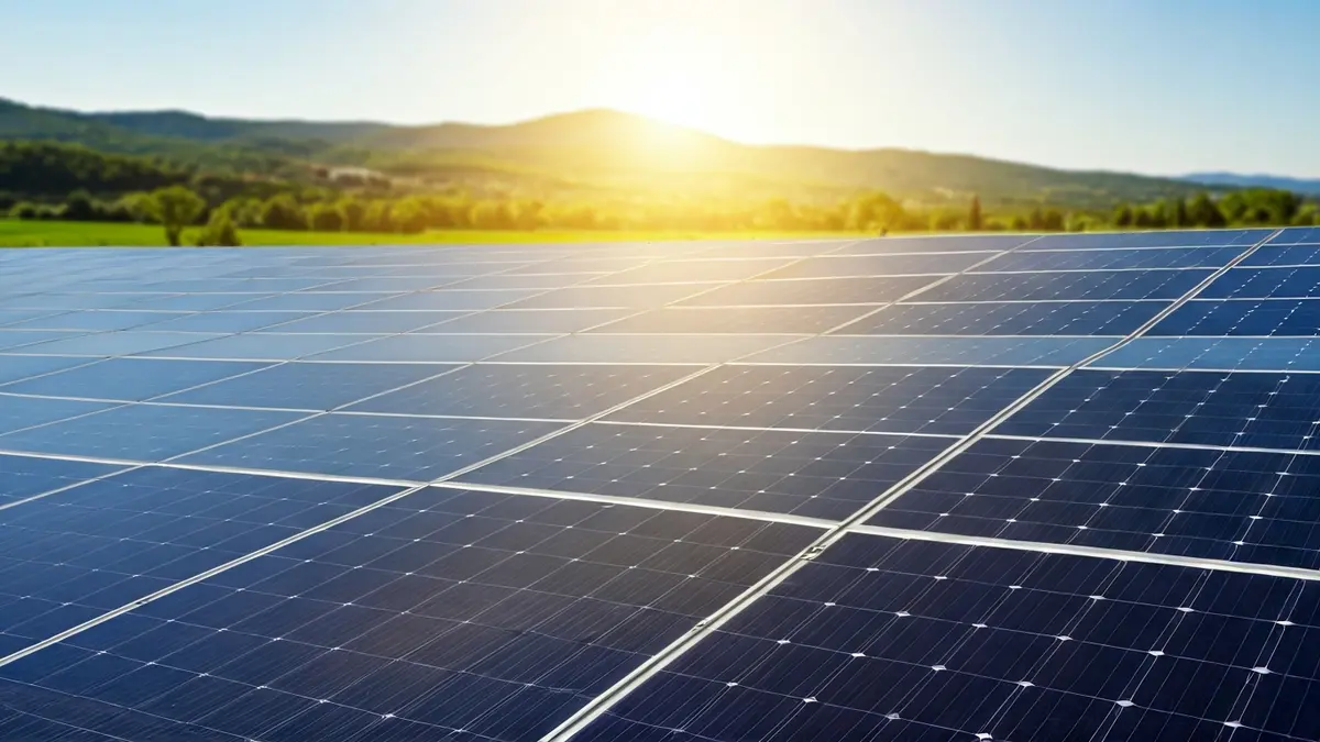 Imagen genérica de paneles solares en un campo abierto bajo el sol.