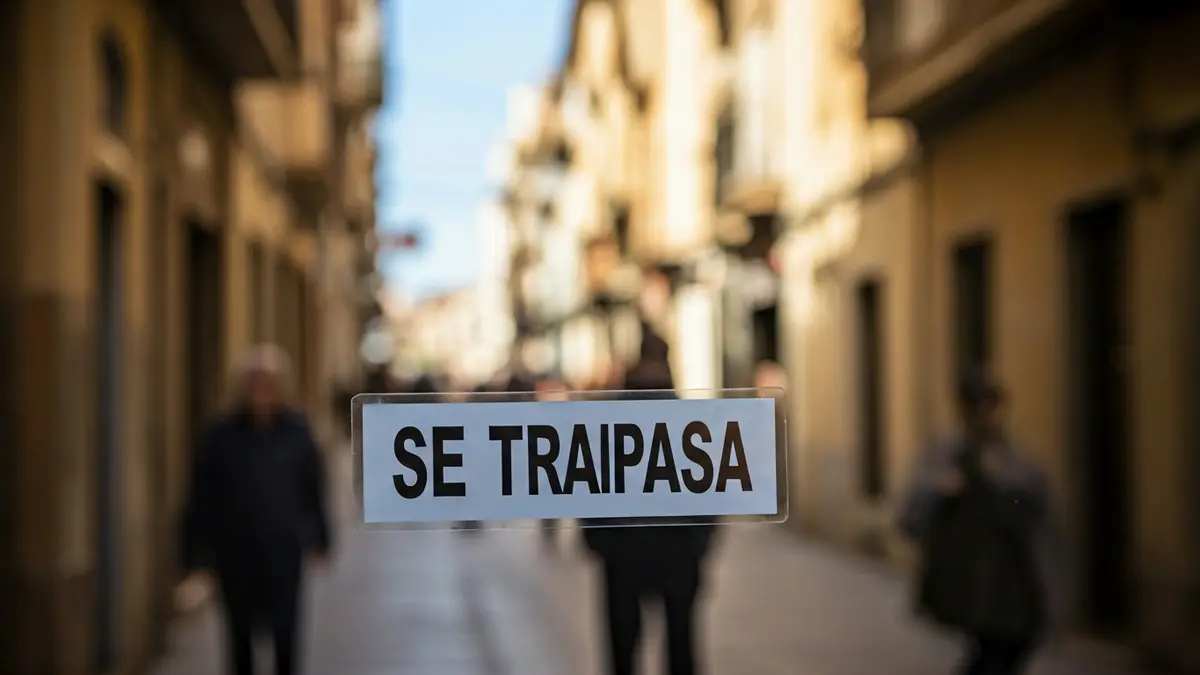 Imagen genérica de un cartel de 'Se Traspasa' en el escaparate de un local comercial.