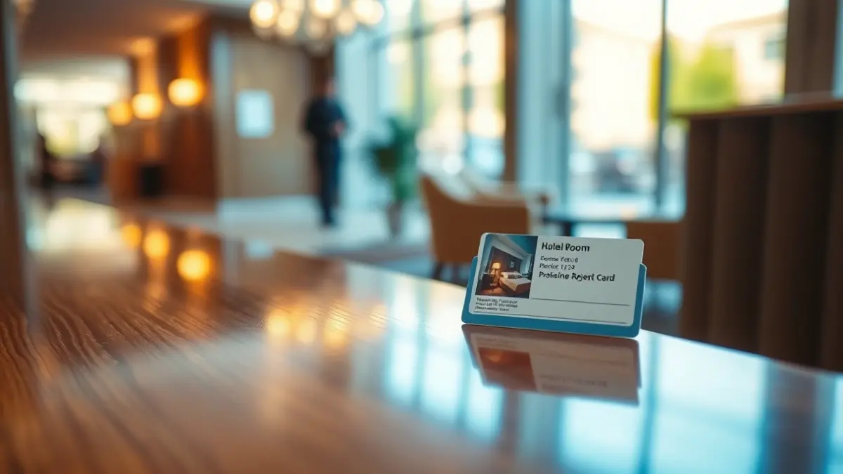 Imagen genérica de una tarjeta llave de hotel sobre un mostrador de recepción.