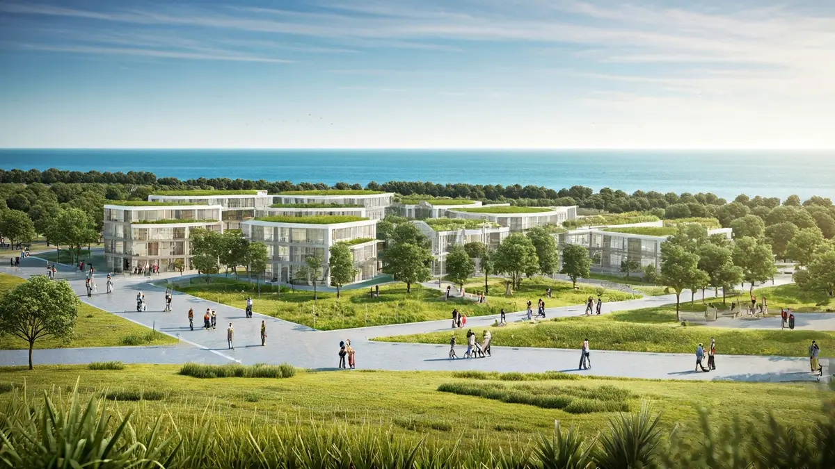 Imagen de un desarrollo urbanístico sostenible en la costa de Huelva.