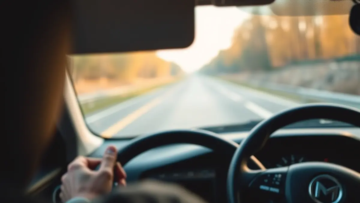 Generic image of a car dashboard, with blurred steering wheel and road in the background.