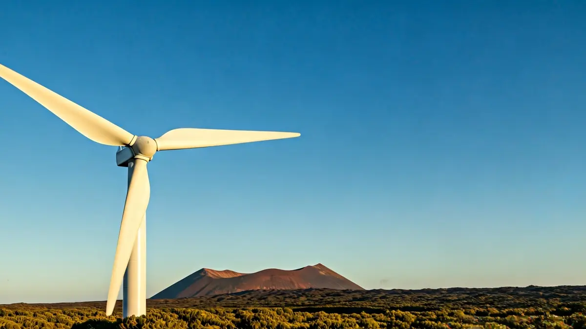 Generic image of a wind turbine blade in a Canarian landscape.