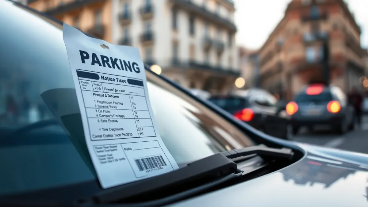 Traffic fine on a car windshield in Madrid