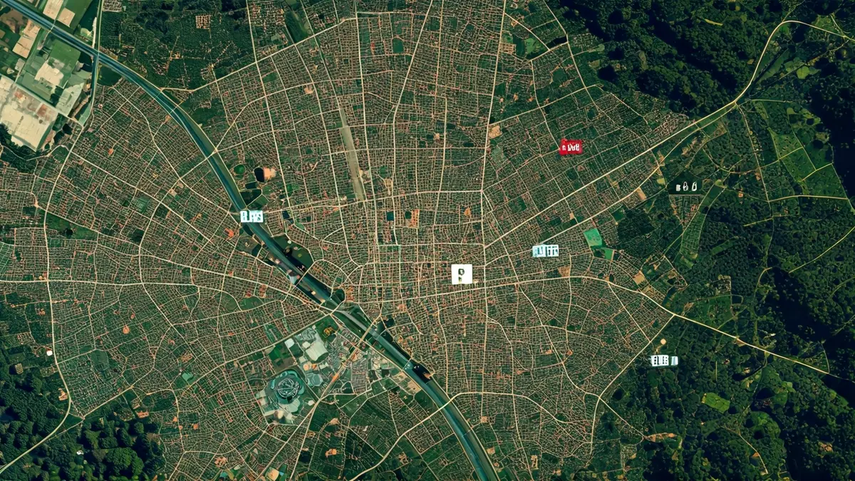 Generic image of a city viewed from satellite with overlaid data.