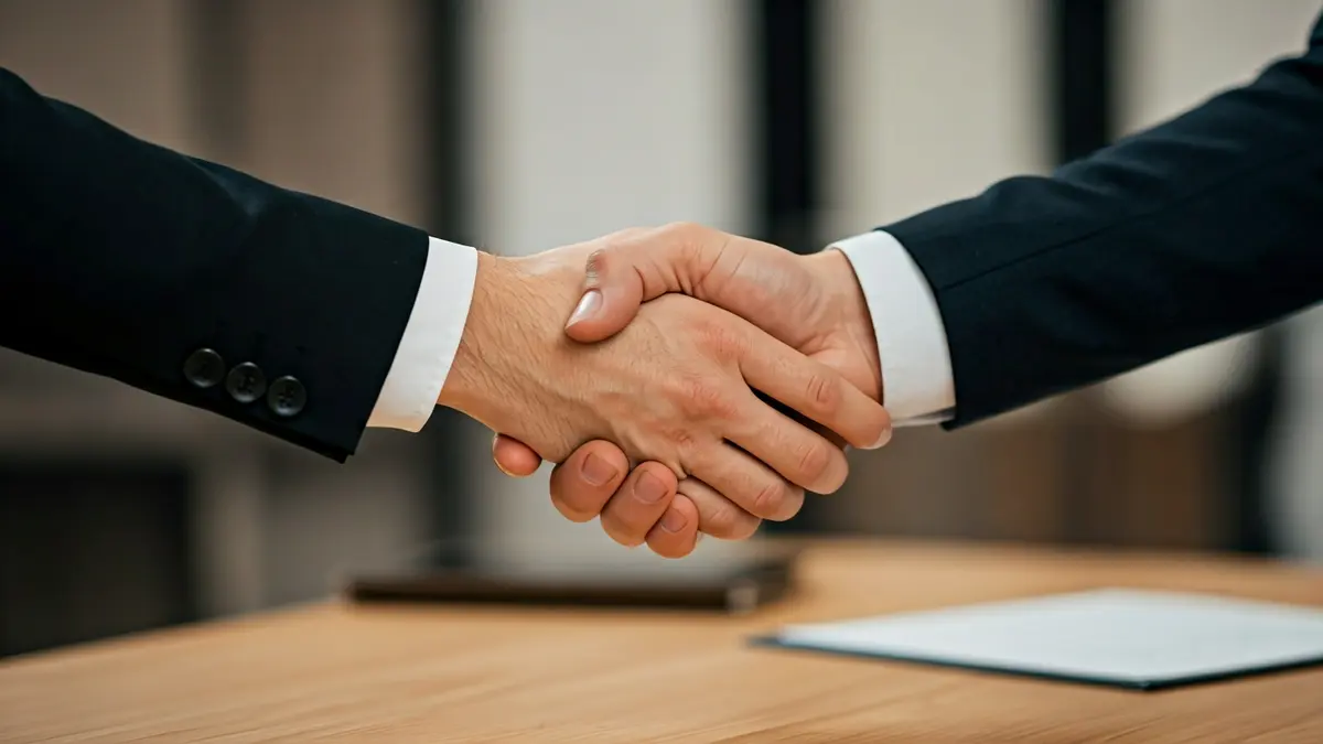 Generic image of two people shaking hands in an office setting, symbolizing labor inclusion.