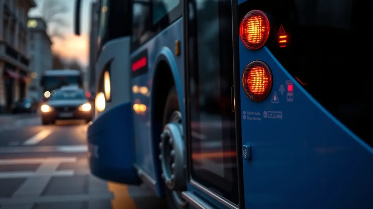 EMT bus with anti-collision system activated on a Madrid street