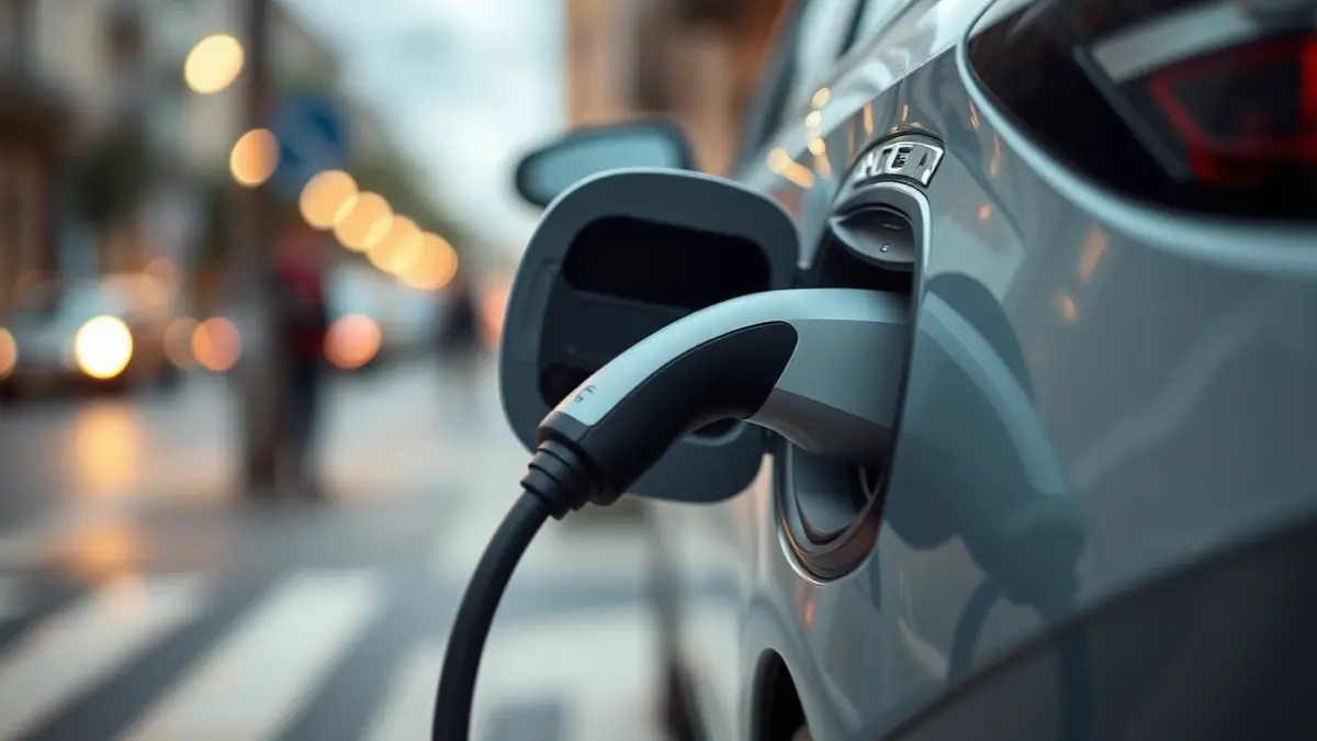 Generic image of an electric vehicle charging in an urban setting.