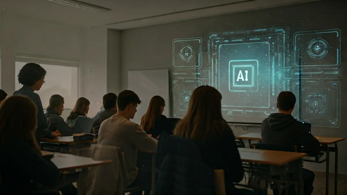 Generic image of a modern classroom with technology, symbolizing AI integration in education.