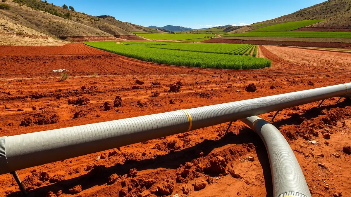 Imagen genérica de tuberías de riego en un paisaje andaluz.