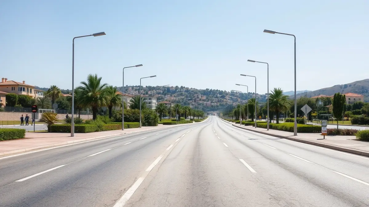 Generic image of a modern, well-maintained road in a Mediterranean urban setting.