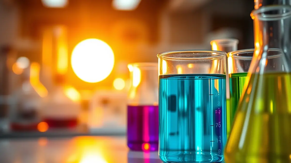 Imagen genérica de material de laboratorio con líquidos de colores, simbolizando la investigación en combustibles renovables.