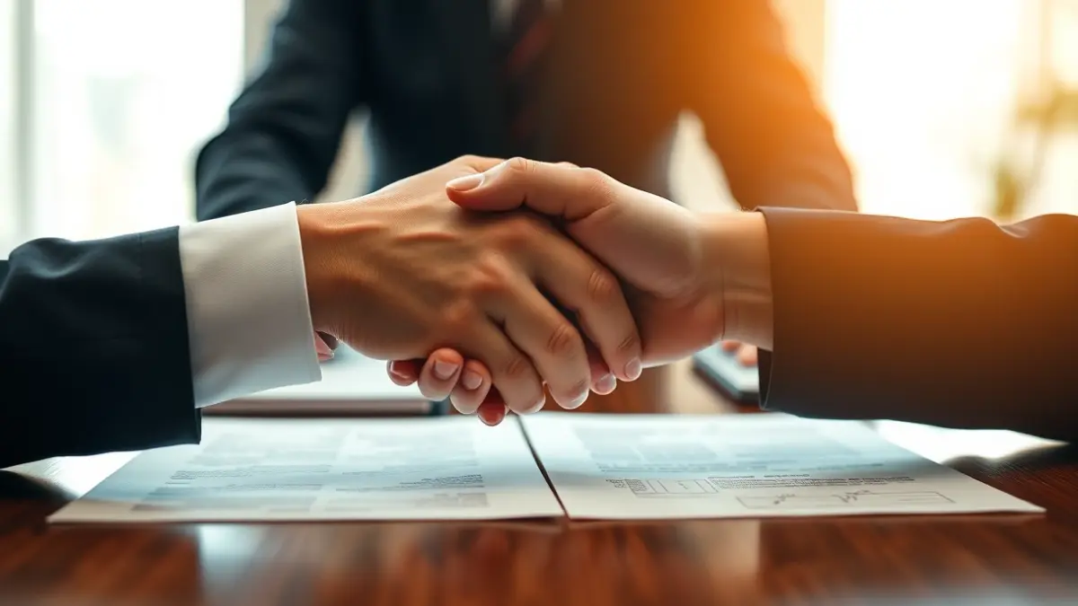 Generic image of a handshake over a desk, symbolizing a business agreement.