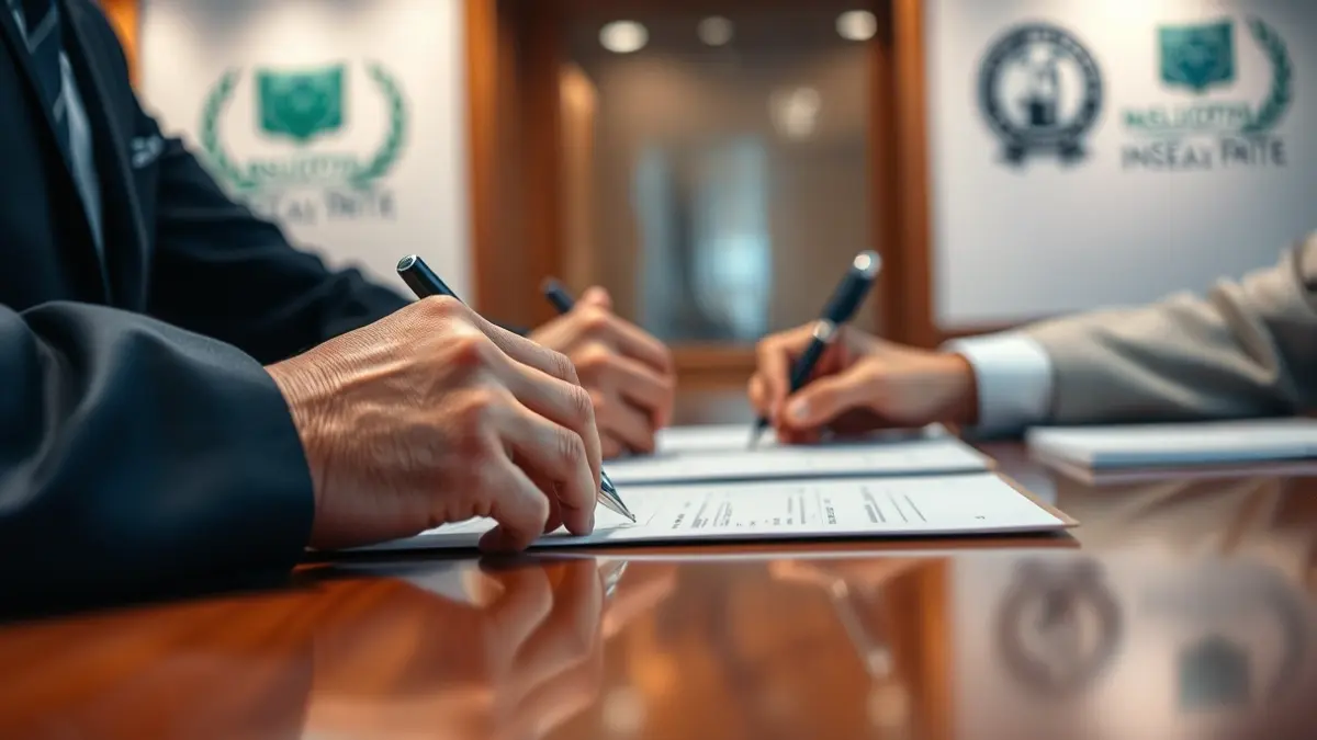 Generic image of several hands signing a document on a table.